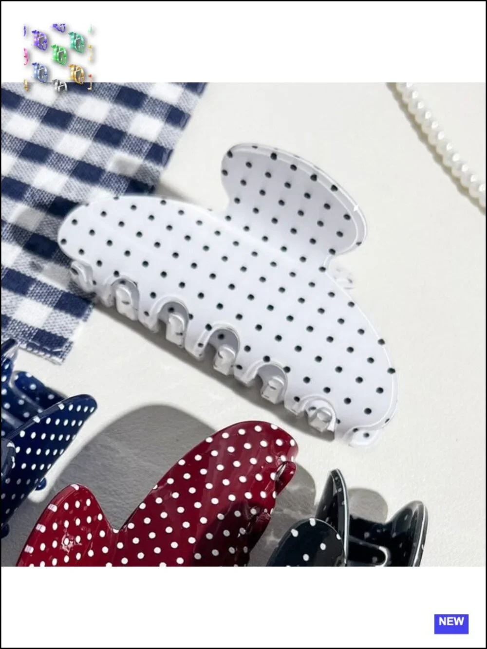 Retro White Dots Rhinestone Hair Claw Clip for Women